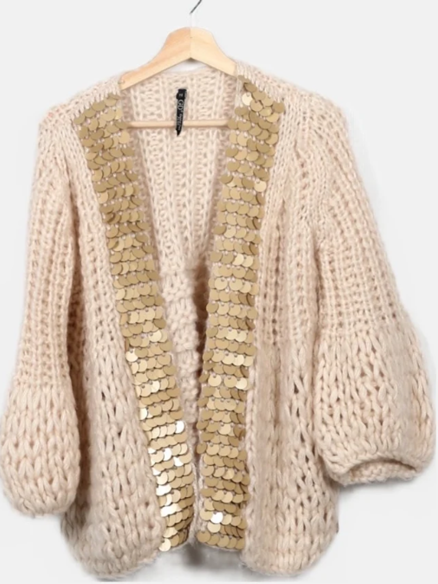 Crocheted Perforated Sequin Cardigan