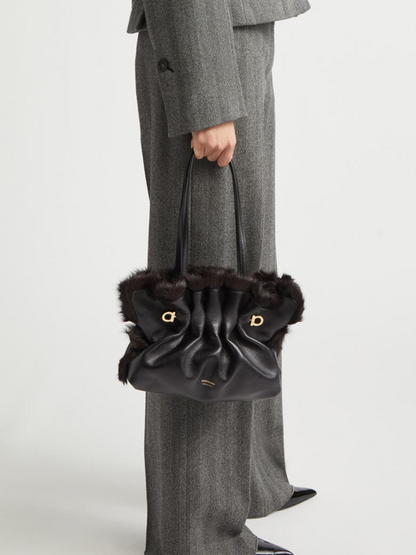 Pleated Faux Leather Shoulder Bag
