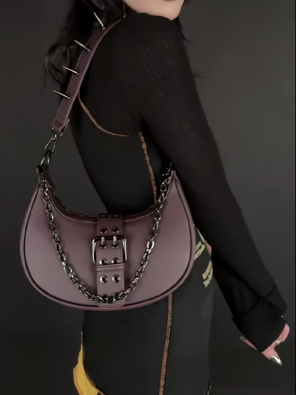 Long Studded Shoulder Strap Metal Chain Shoulder Bag