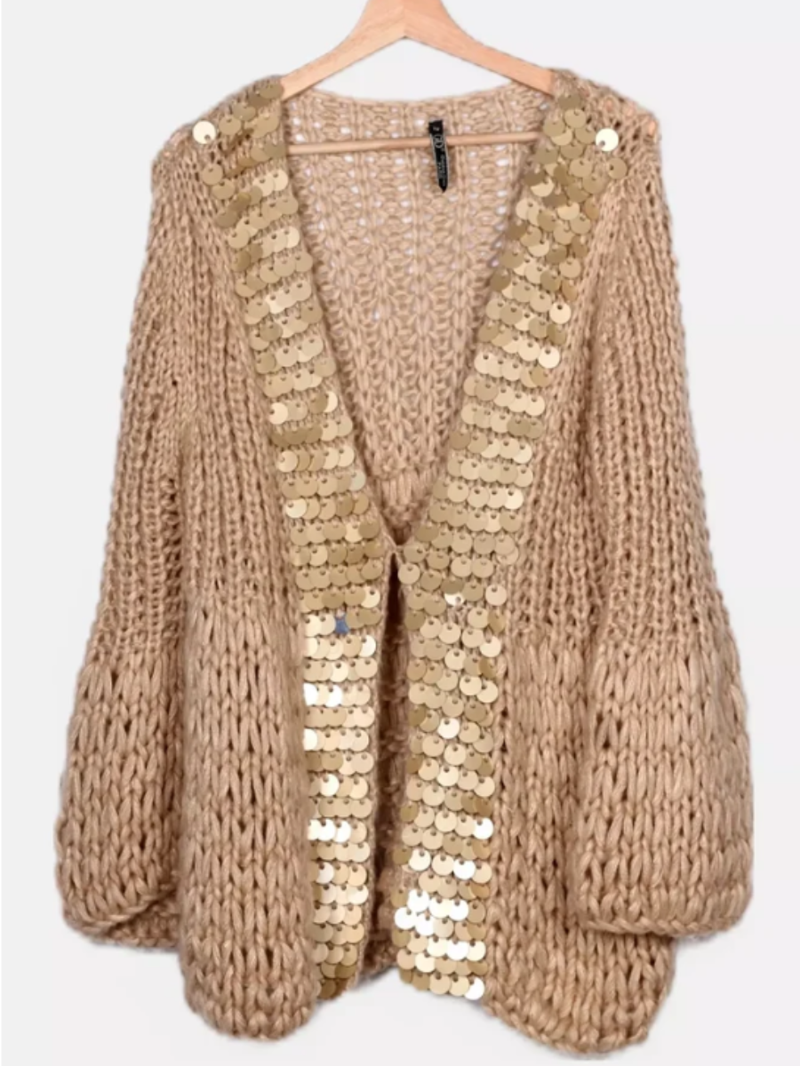 Crocheted Perforated Sequin Cardigan