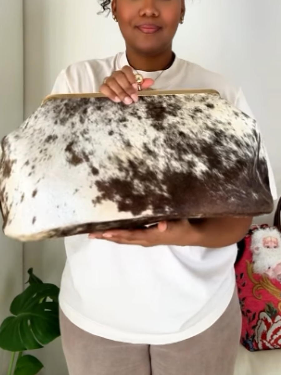 Metal Lock Suede Clutch