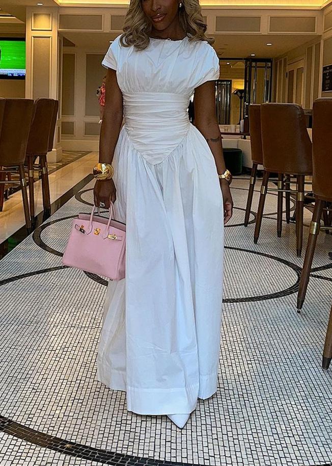 (⏰Big Sale)Simple Drawstring White Dress