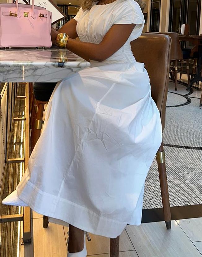 (⏰Big Sale)Simple Drawstring White Dress