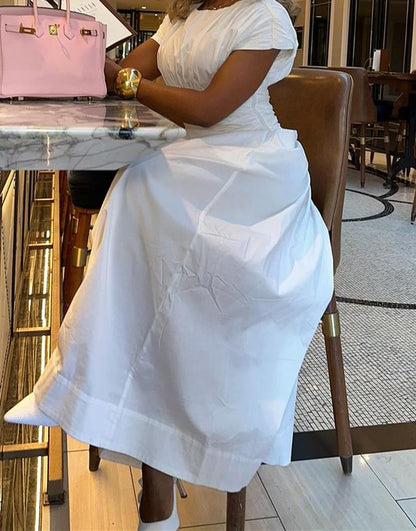 (⏰Big Sale)Simple Drawstring White Dress