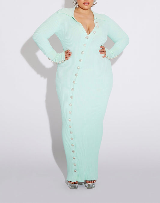 Mint Green Button Down Knit Dress
