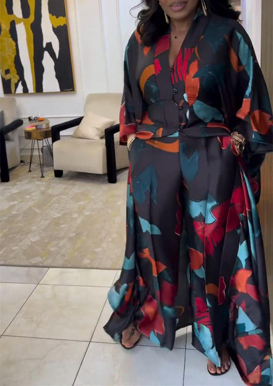 Casual Button Printed Suit