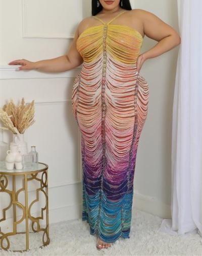 Glitter Colorful Halter Party Dress