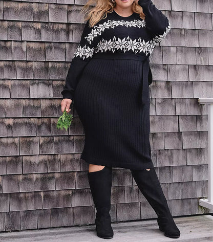 Snowflake Long Black Sweater