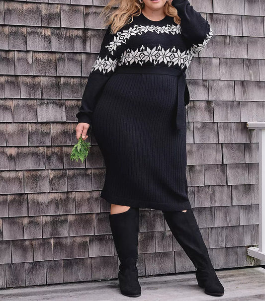 Snowflake Long Black Sweater