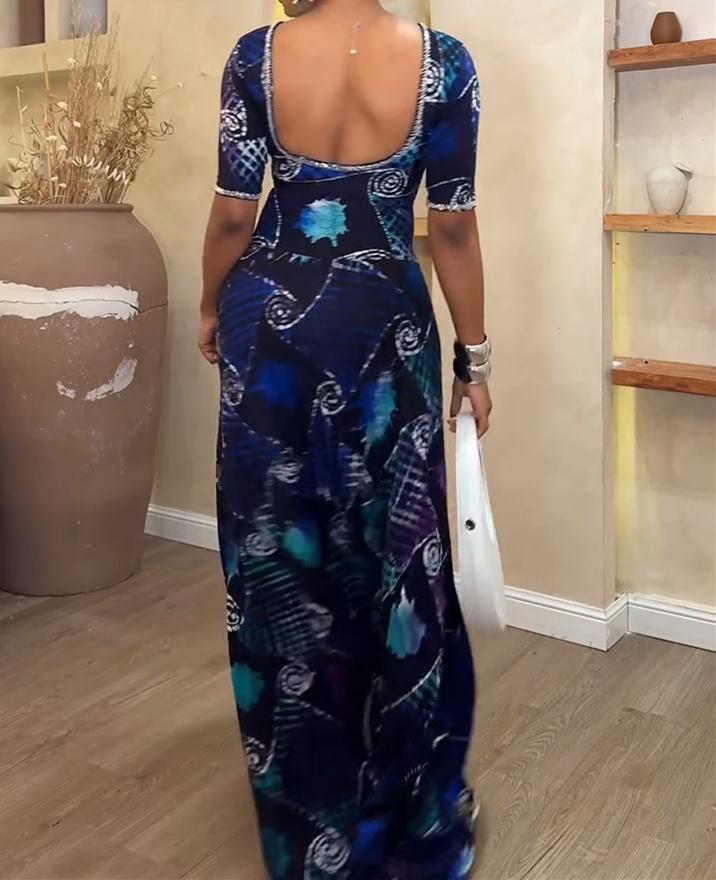 Dark Blue Floral Maxi Dress