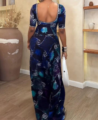 Dark Blue Floral Maxi Dress