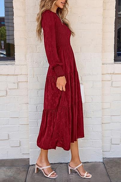Red Dark Floral Autumn Dress