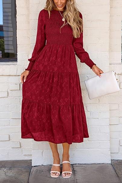 Red Dark Floral Autumn Dress