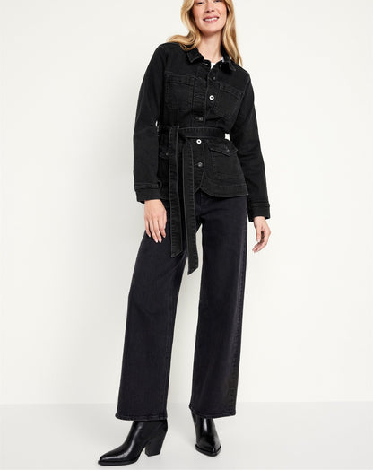 Denim Buttoned Tie Down Jacket