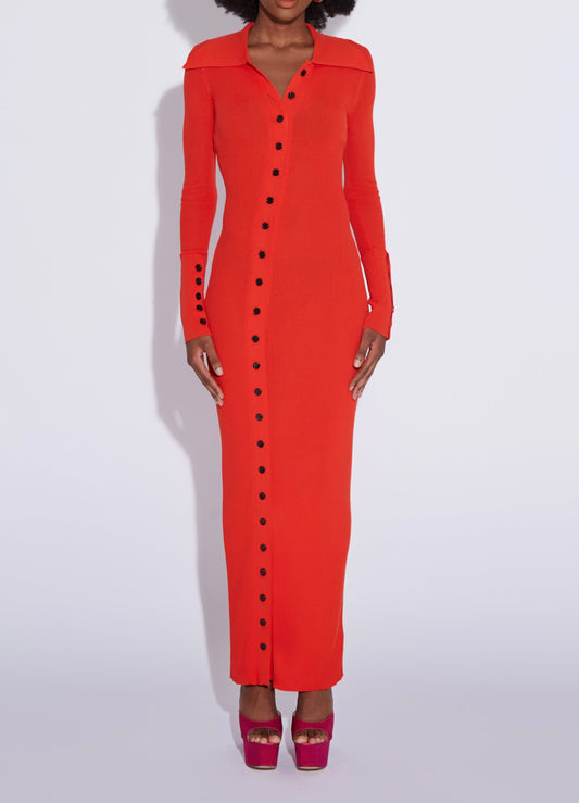 Red Black Button Sweater Dress
