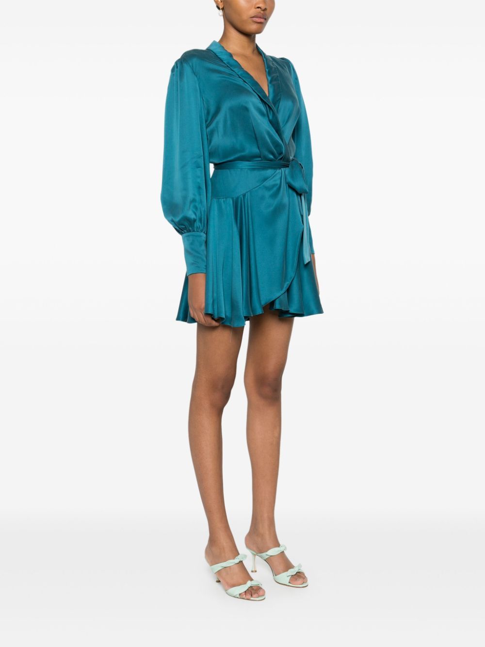 Satin Tie Elegant Blue Mini Dress