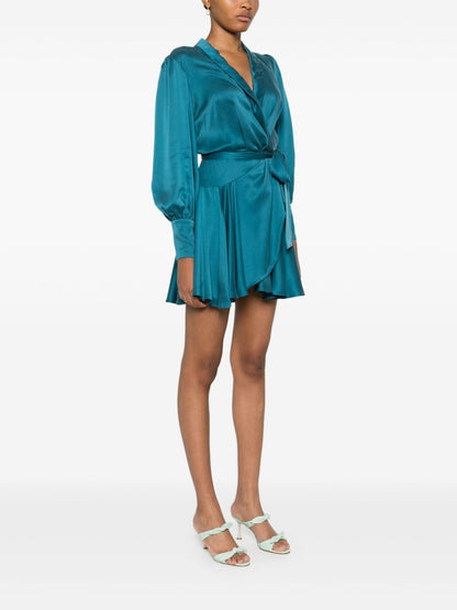 Satin Tie Elegant Blue Mini Dress