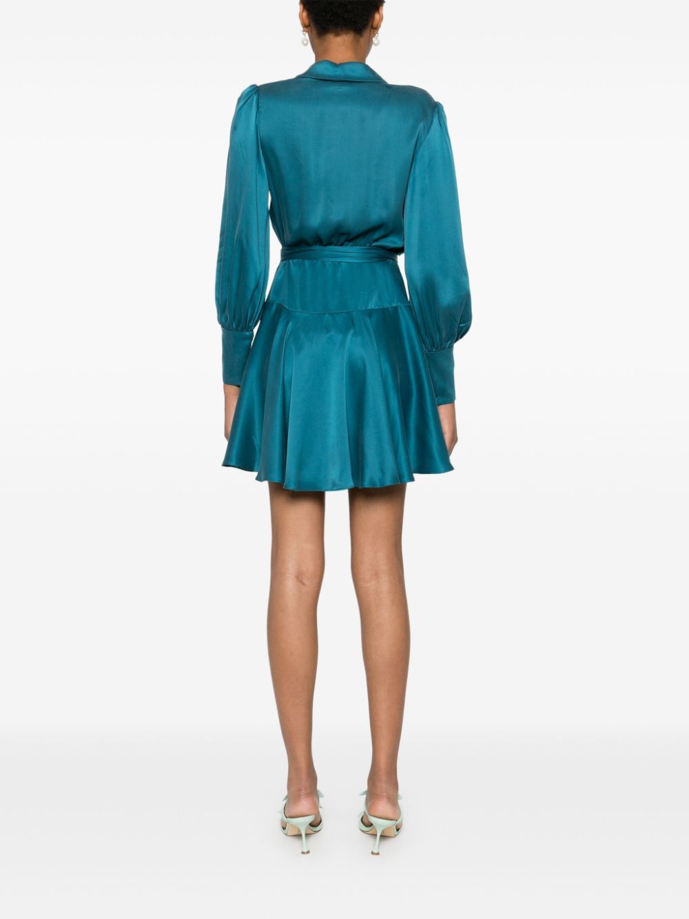 Satin Tie Elegant Blue Mini Dress