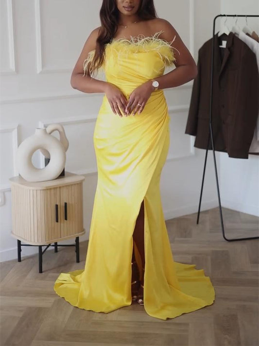 Goose Yellow Hair Collar Gown Dress