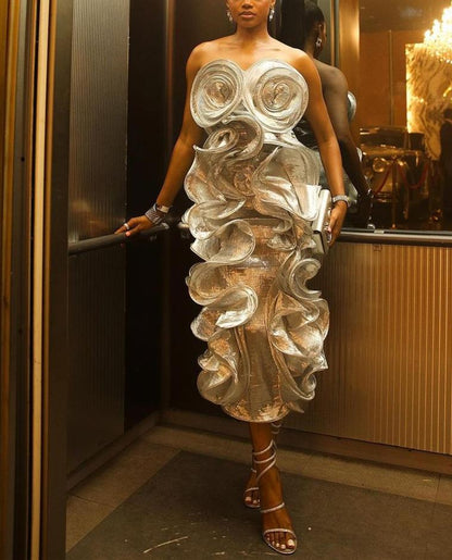 Gold Cubic Flower Design Dress