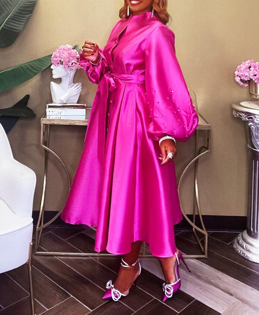 Solid Color Cubic Flower Pink Dress