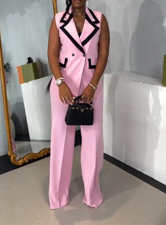Pink Sleeveless Black Stripe Set