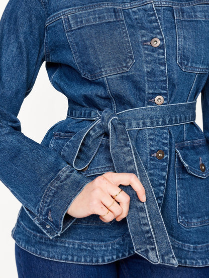 Denim Buttoned Tie Down Jacket