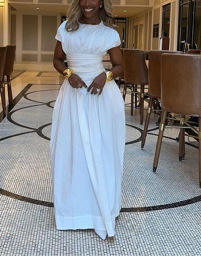 (⏰Big Sale)Simple Drawstring White Dress