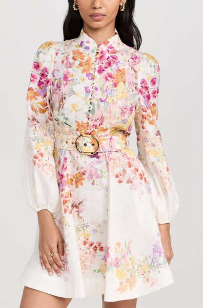 Buttoned Elegant Flower Dress