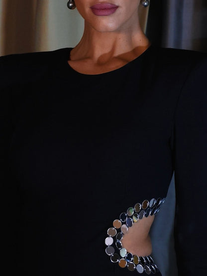 Sequined Slit Hem Cut Out Party Dress