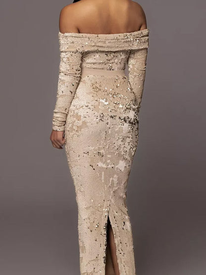 (⏰Big Sale)Sequin Off Shoulder Sexy Maxi Dress