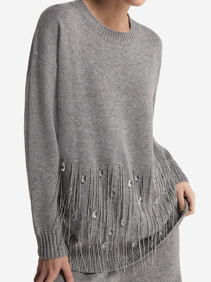 Elegant Fringed Flash Diamond Trim Knit Sweater Suit（two-piece）